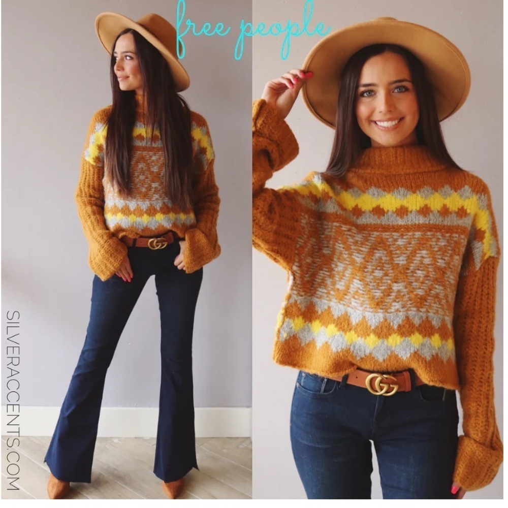 Free People Fair Isle ALPINE Highneck Widesleeve Pullover sweater size small - Picture 5 of 5